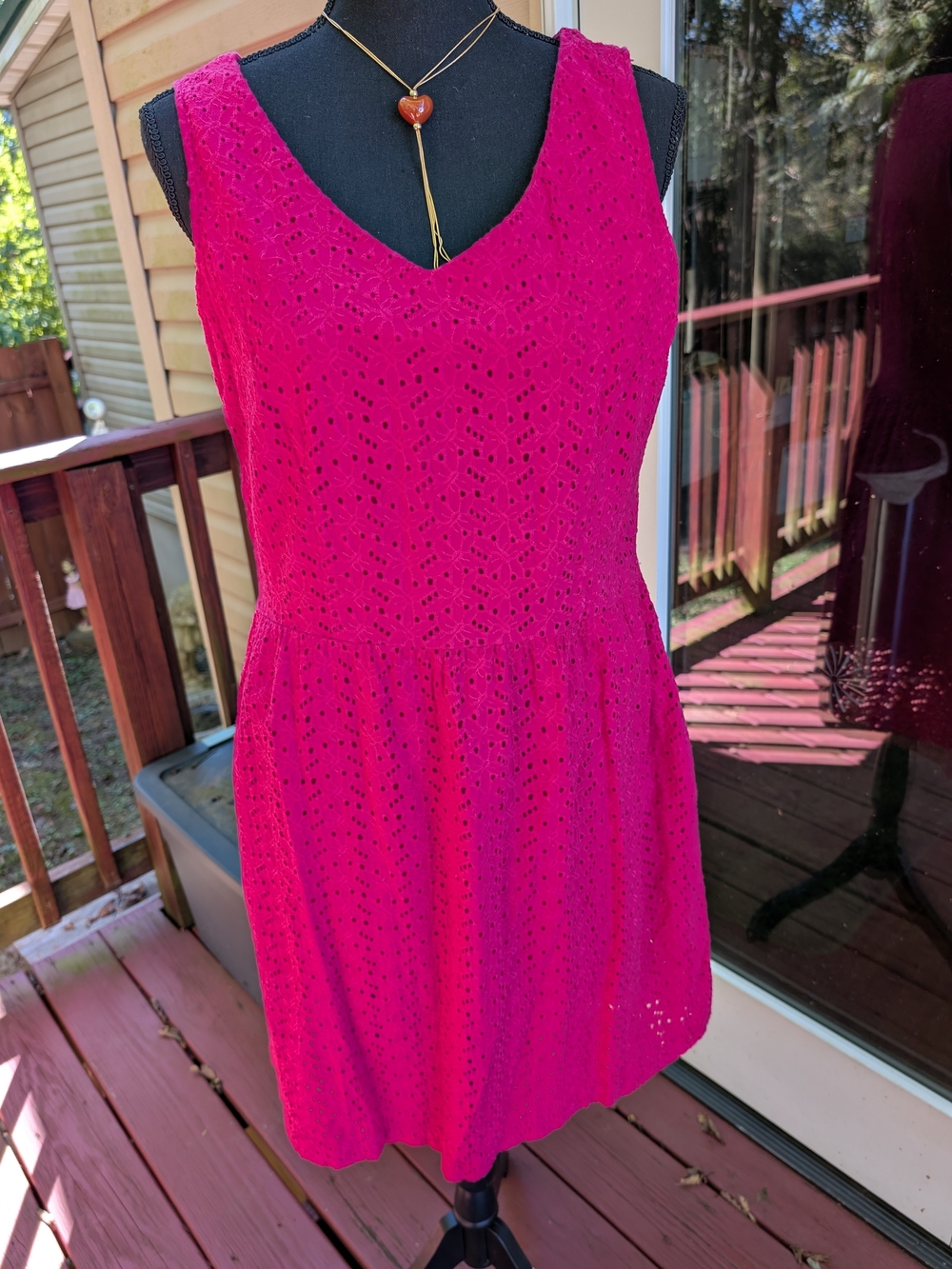 L.L. Bean Hot Pink Eyelet V-Neck Sleeveless Mini Dress